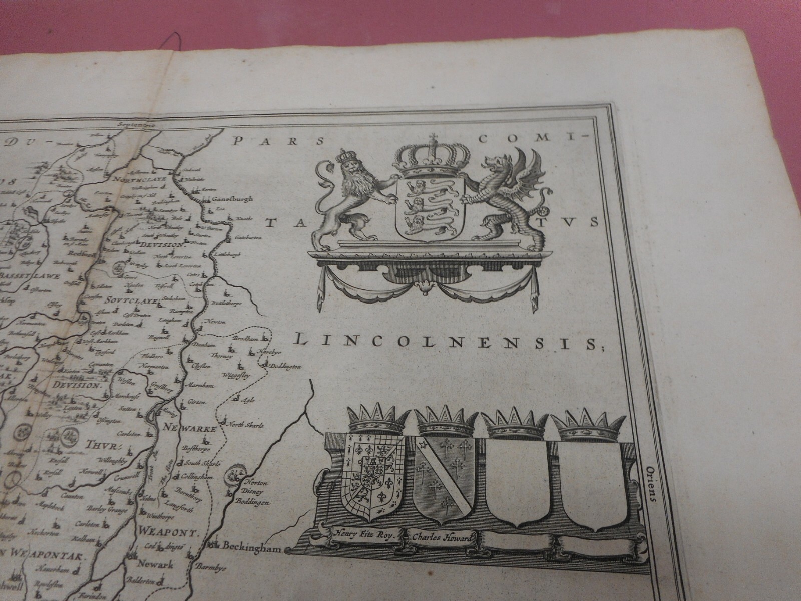 100% ORIGINAL LARGE NOTTINGHAMSHIRE MAP BY J BLAEU C1646 HAND COLOR