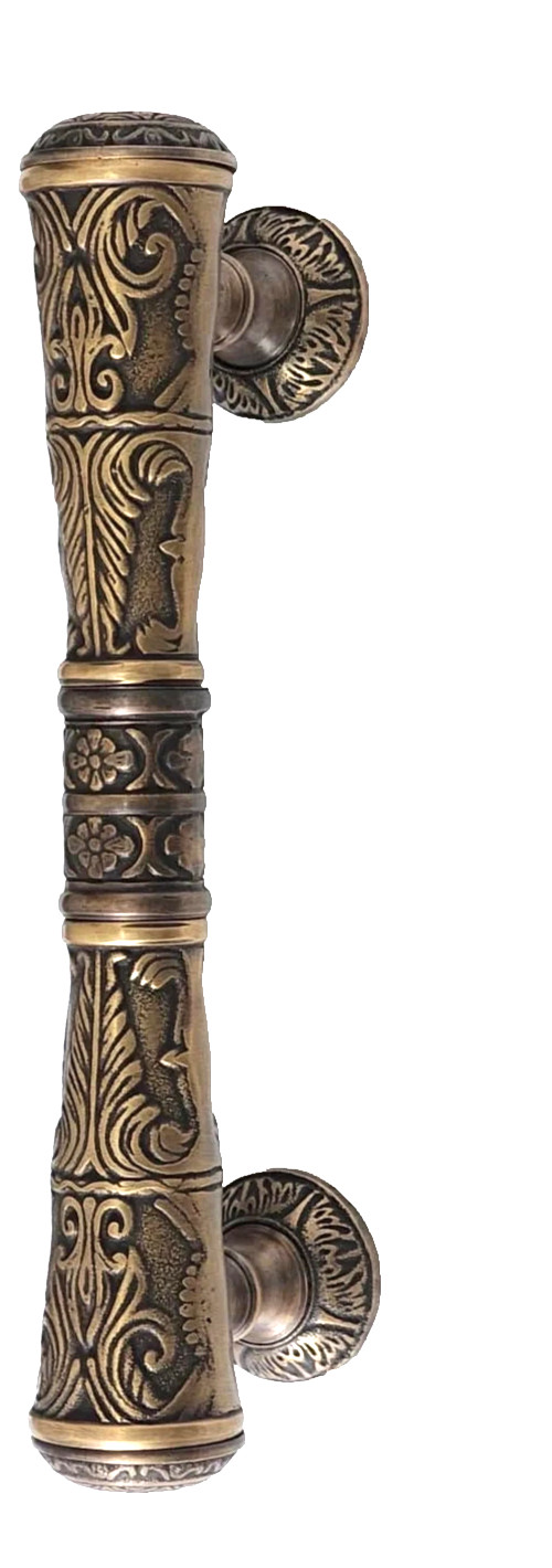 large DOOR handle pull 32 cm solid engraved 100% brass aged old style 13 “