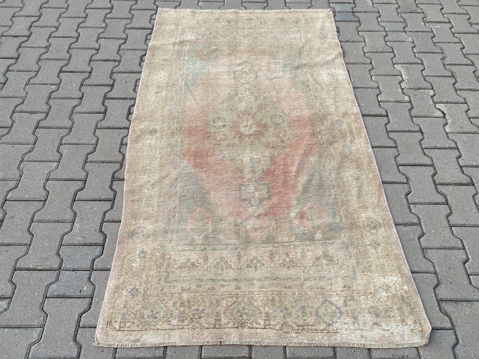 Vintage Turkish Area Rug 3.7 x 6.4 ft Faded Wool Anatolian Boho Carpet
