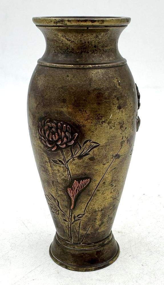 SUPERB JAPANESE BRONZE SILVER & COPPER OVERLAY VASE MEIJI PERIOD 19TH CENTURY