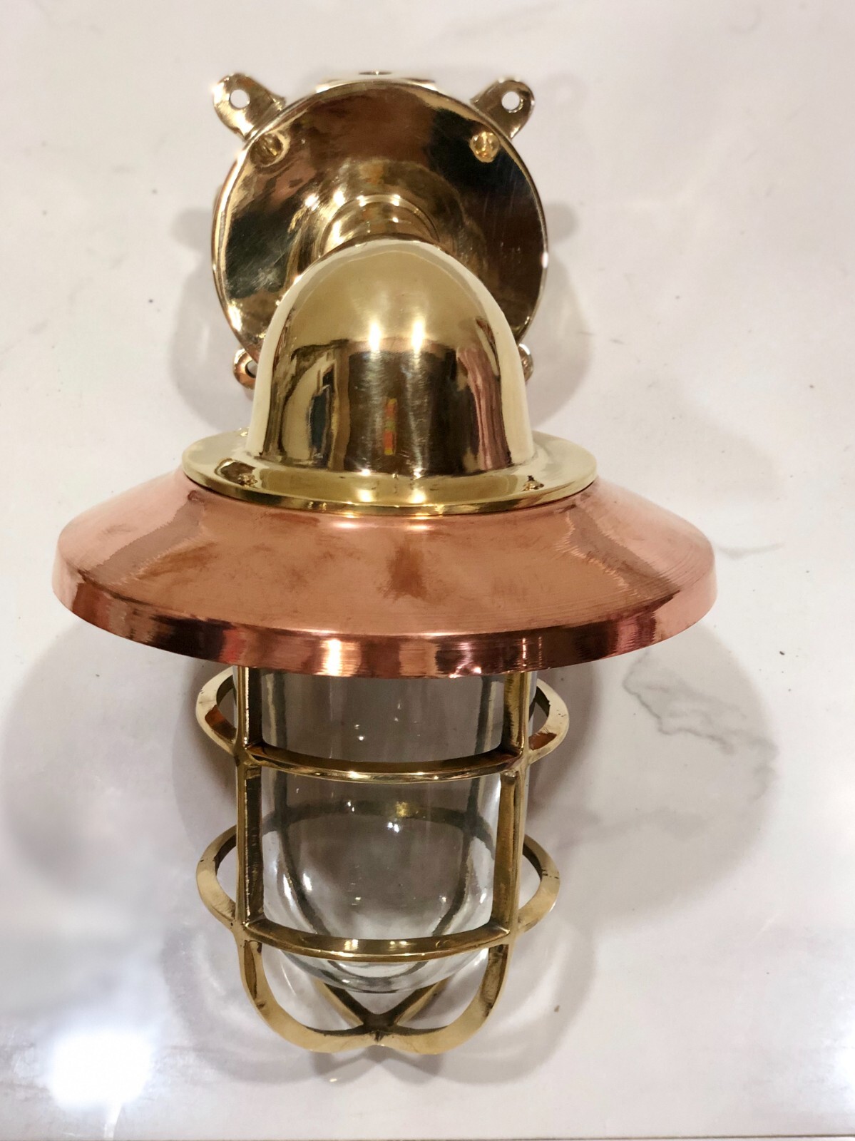 Brass Wall Light with Copper Shade & Junction Box – Nautical Industrial Style