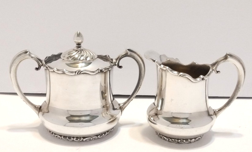 Rogers Smith Silver Plate Creamer & Lidded Sugar Bowl Set #132 Scroll Antique