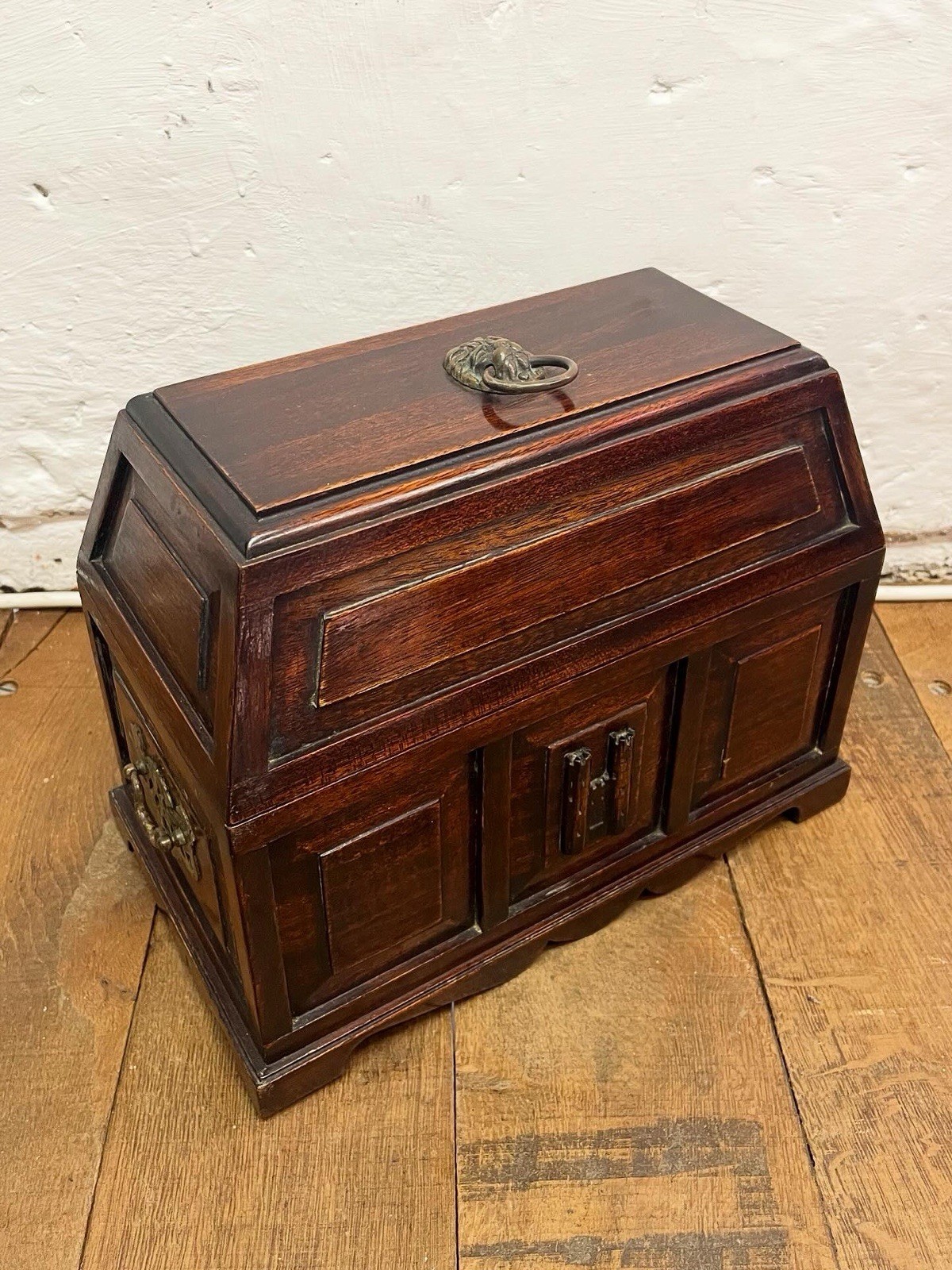 Jacobean Style Oak Coffer/ Table Cabinet – Carved Decoration – Mid 20th Century