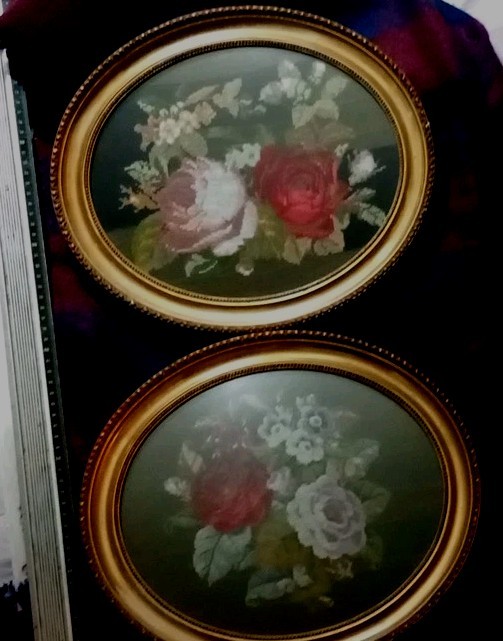 Berlin woolwork. pair antique folkart 1868