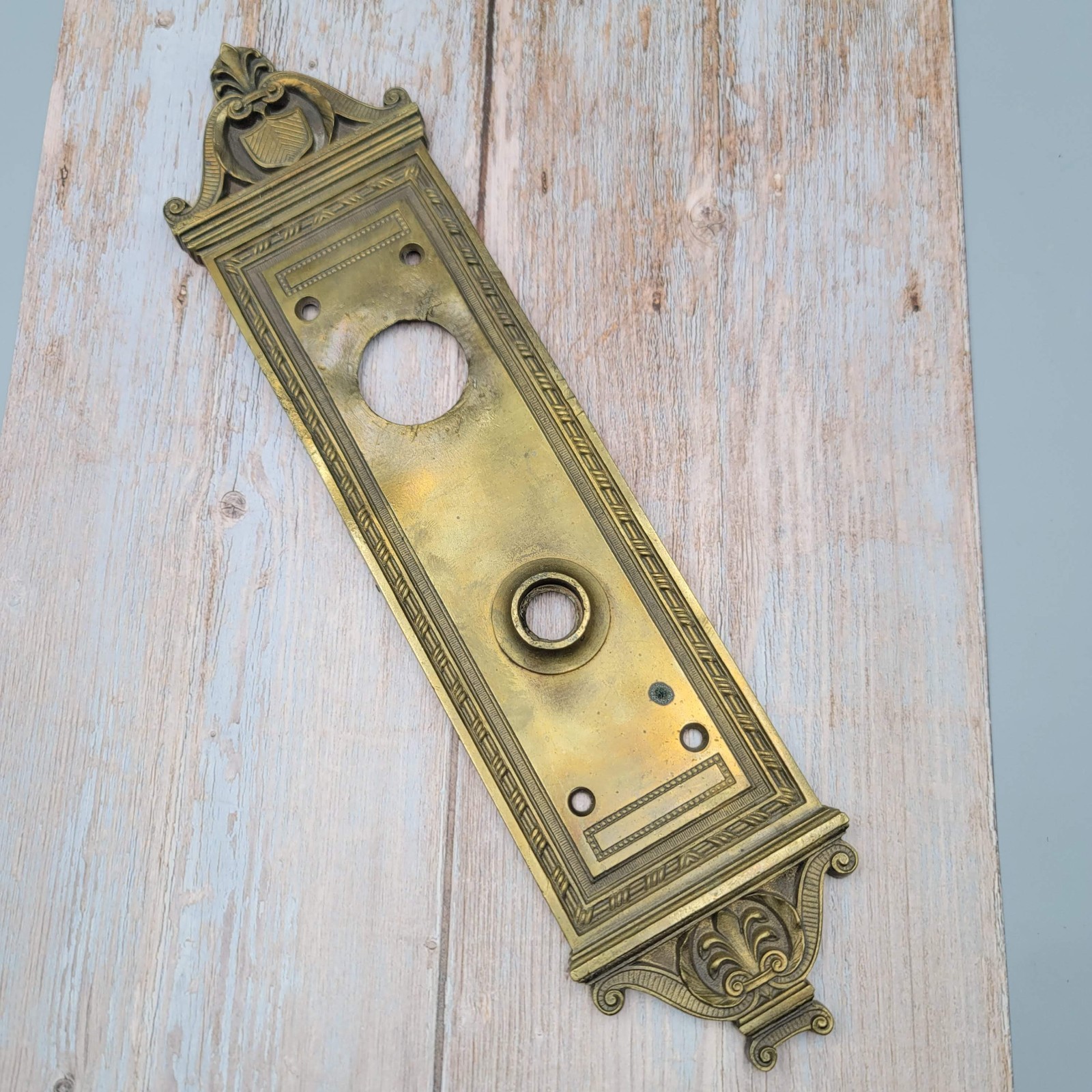 Vintage Brass Door Knob Back Plate Exterior Salvage Hardware ISSUES!