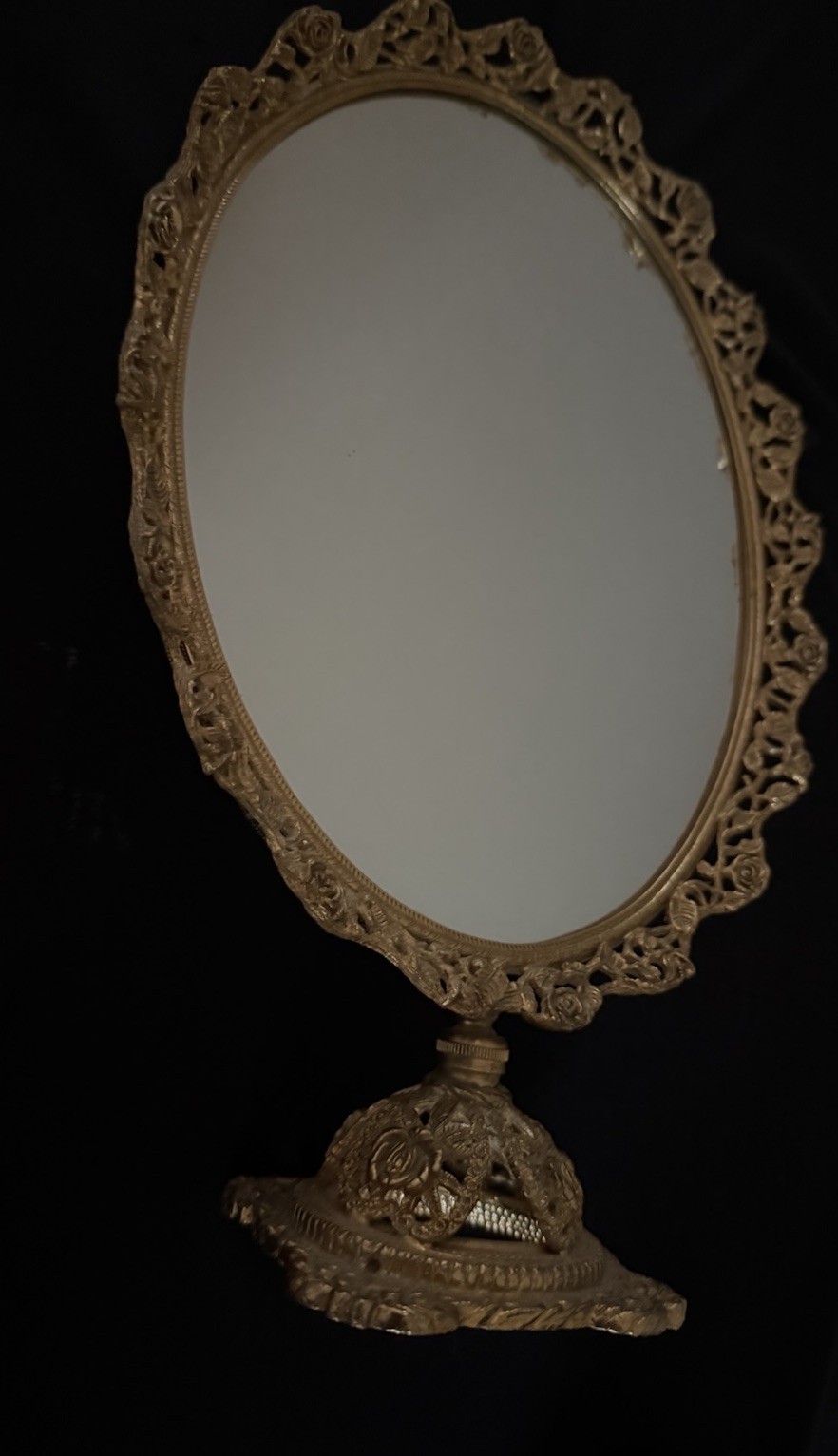 Vintage Regency Standing Adjustable Rose Gold Tone Filagree Mirror