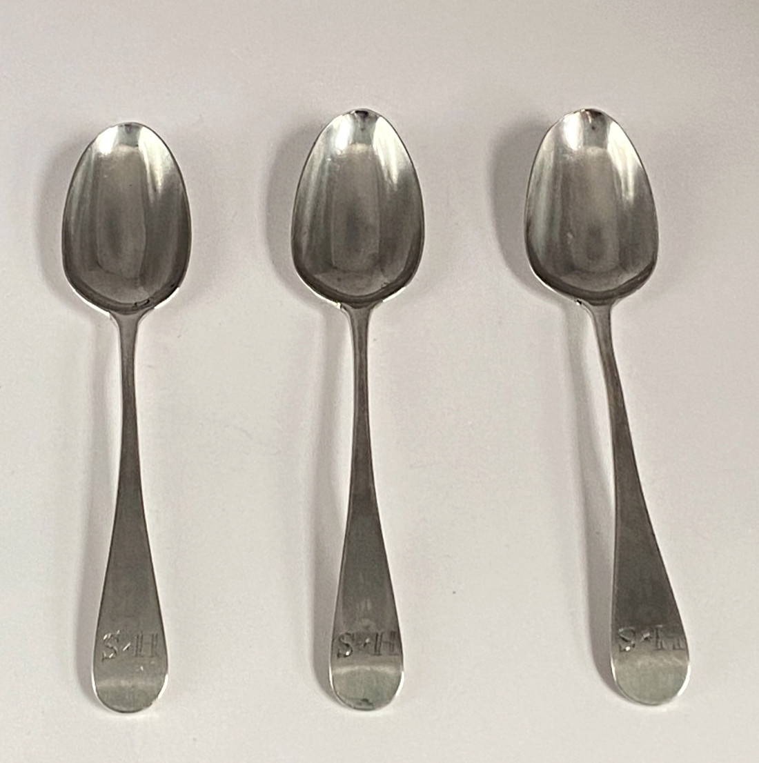 Antique 1787 Georgian Solid Silver Tea Spoons Monogram HS or SH Set 3