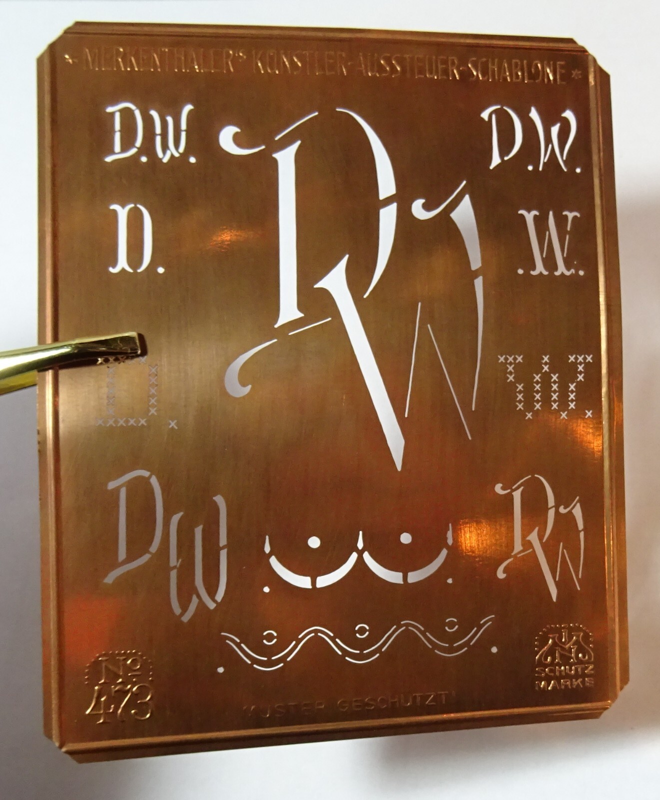 DW D W WD monogram initials letter copper stencil antique LARGE family name sign