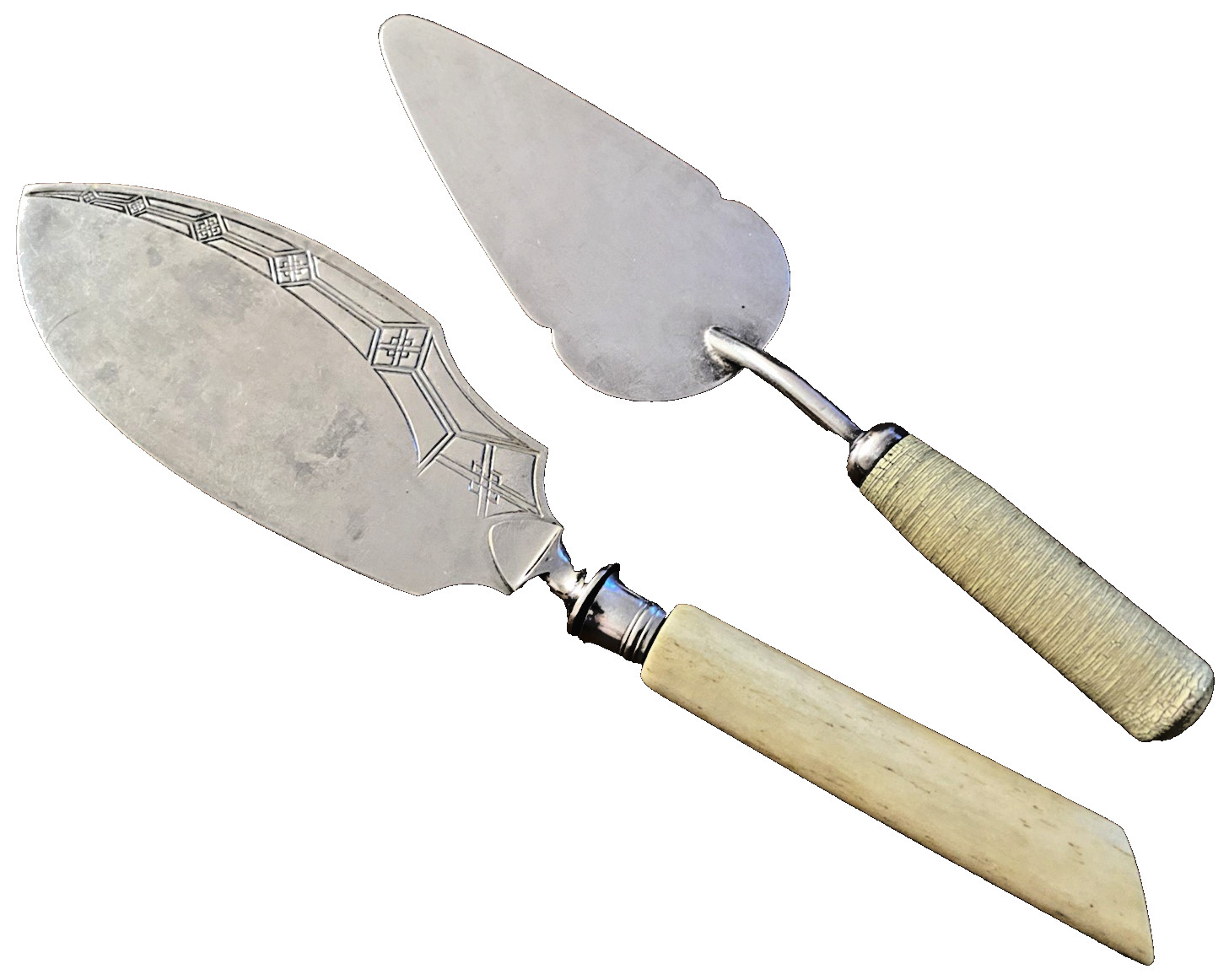 Vintage Silver Plated & Polished Faux Bone Handled Dessert Slice & Server Duo