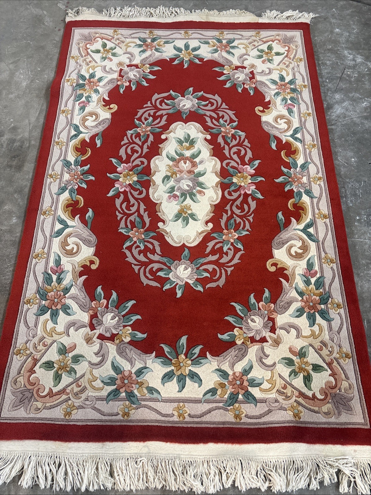 Vintage Red Chinese Aubusson Hand Woven