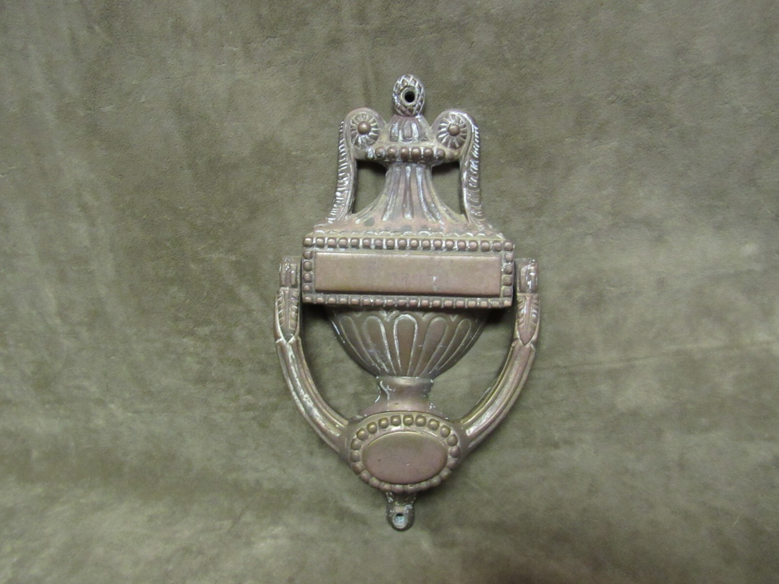 Vintage Solid Brass Large Heavy Door Knocker Georgian Urn & Swag Beaded Design