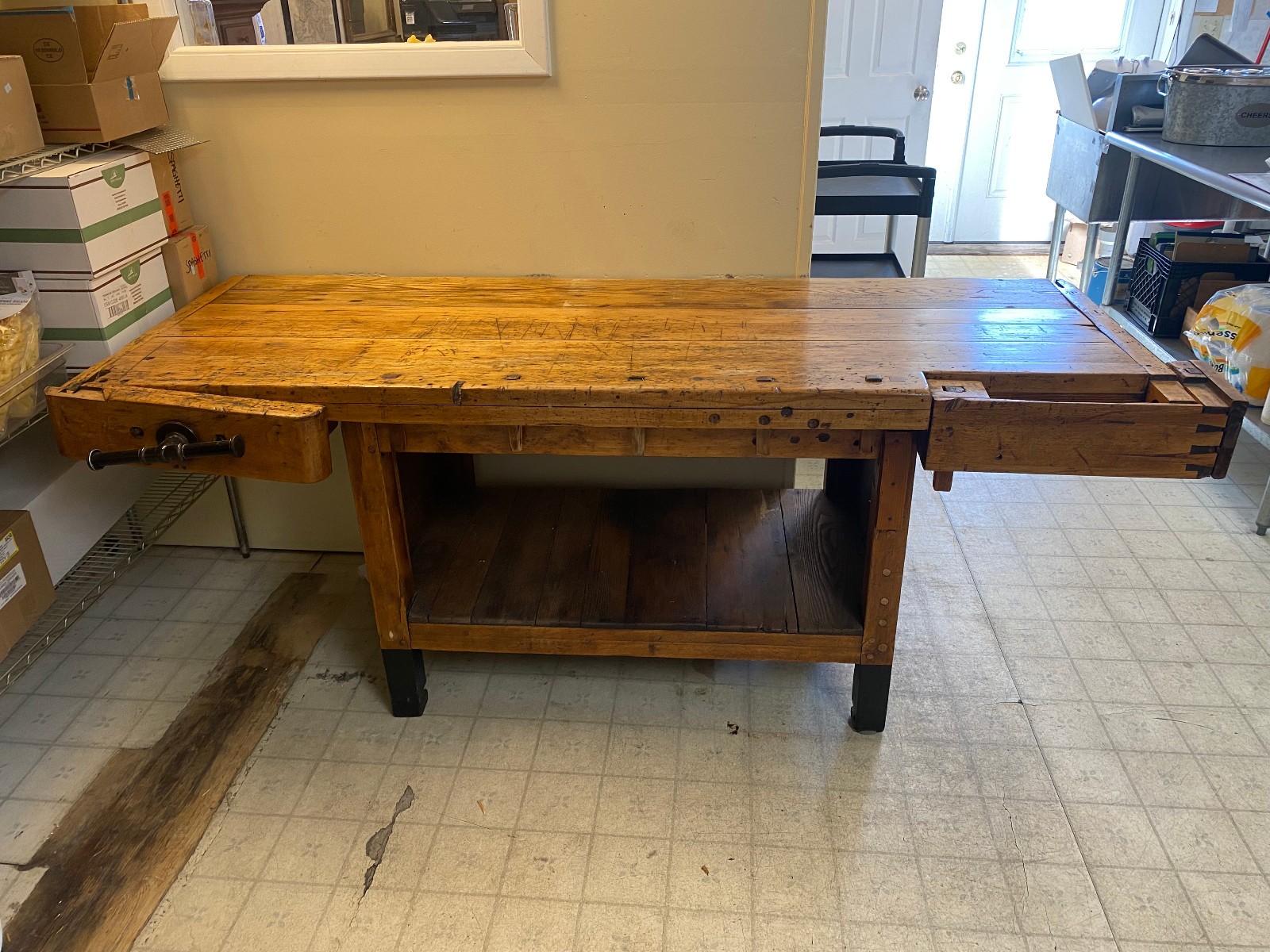 Huge 1700s American Antique Maple Farmhouse Kitchen Workbench Table. HEAVY !!