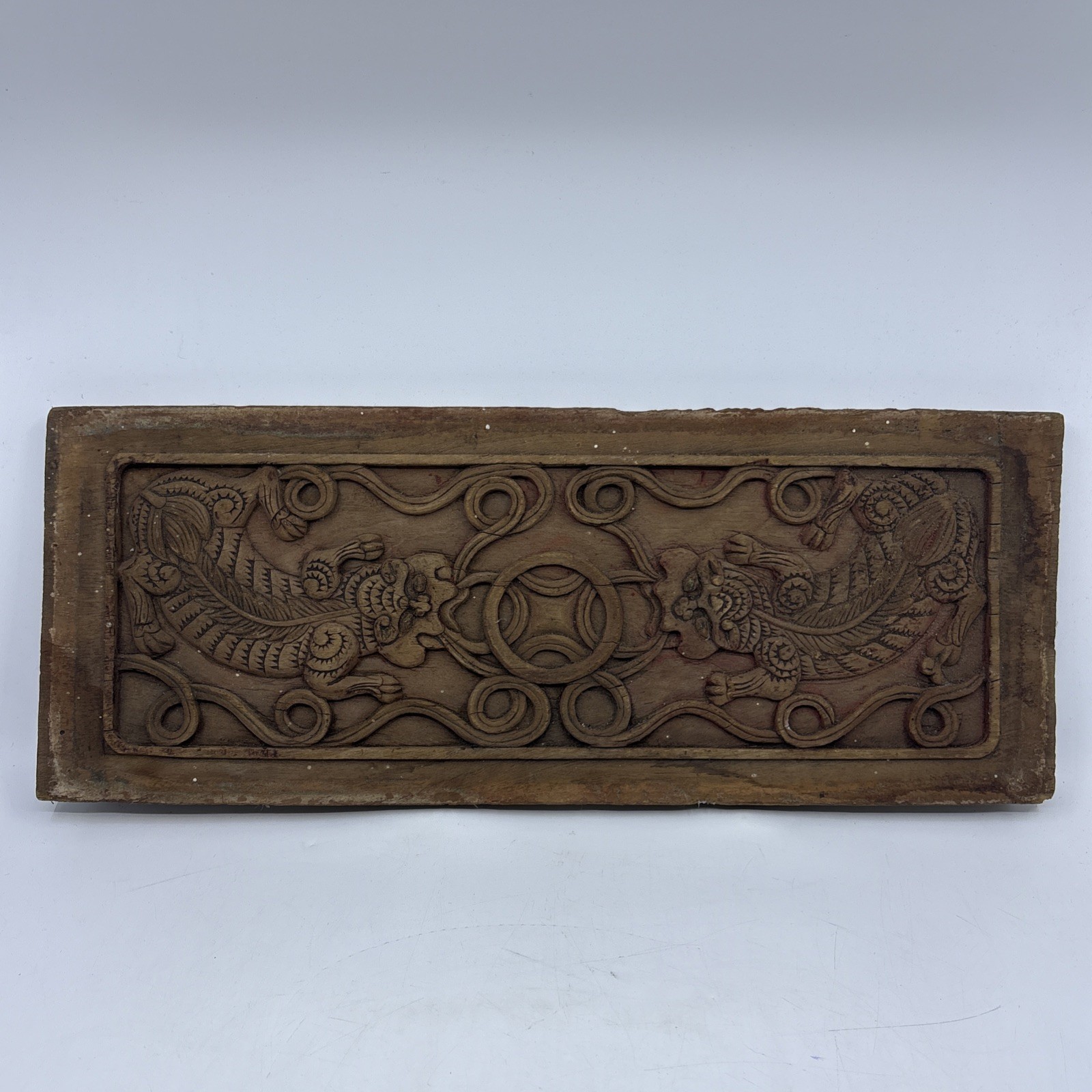 Vintage Chinese Hand-Carved Wooden Wall Panel Intricate Mythical Creatures