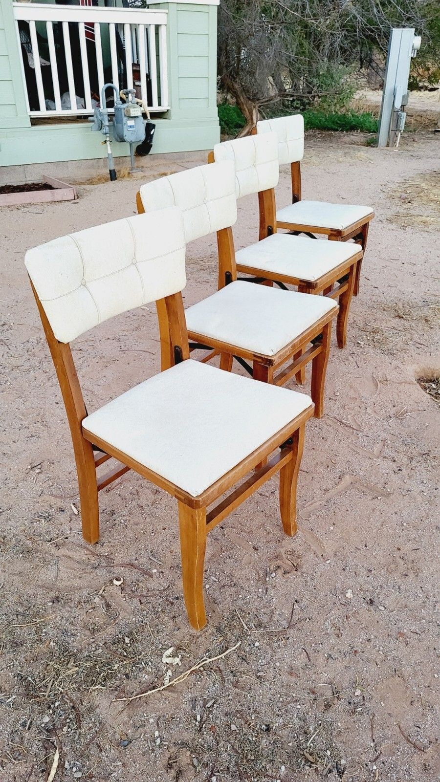 Vintage MCM Solid Kumfort Louis Rastetter & Sons Wood Folding Chairs Set of Four