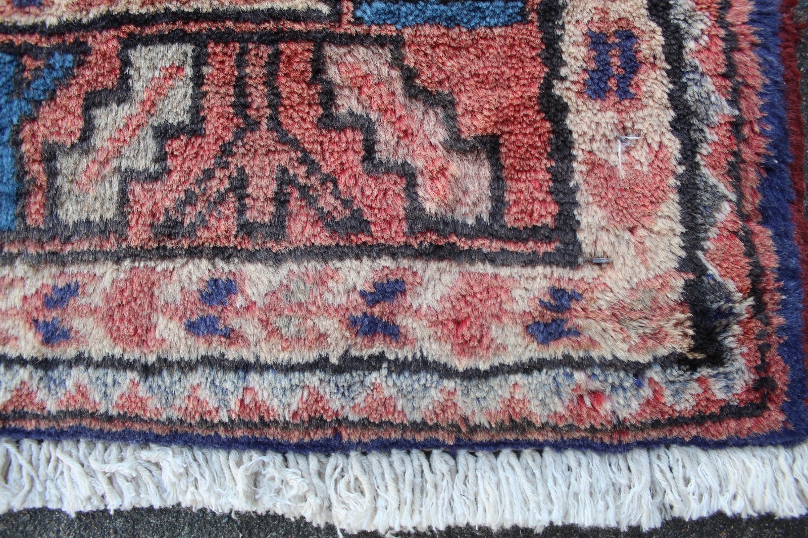 Vintage Hand Made Traditional Oriental Wool Blue Red Long Rug Runner 292x104cm