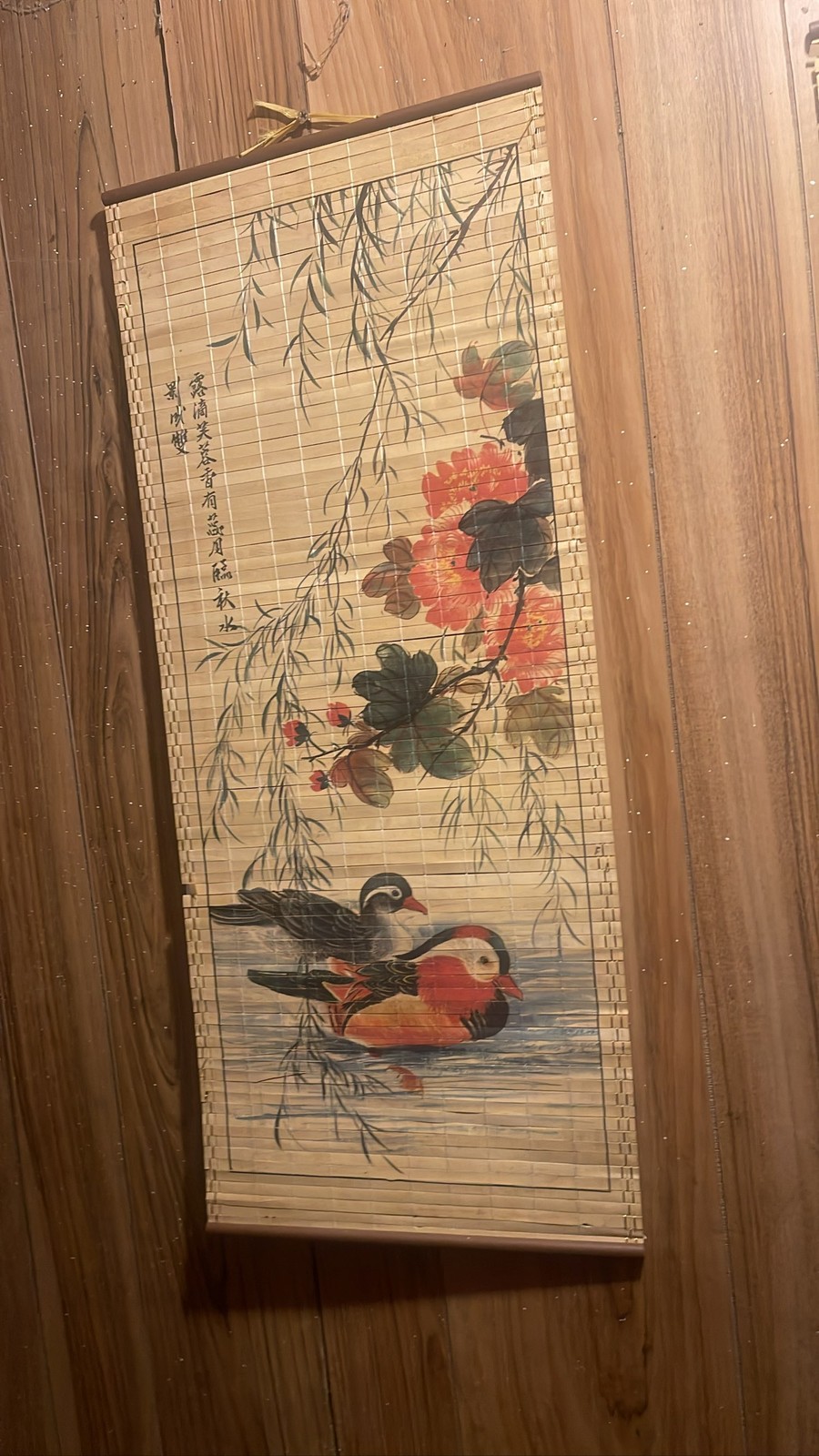 Asian Bamboo Scroll Wall Art: Mandarin Ducks, Flowers