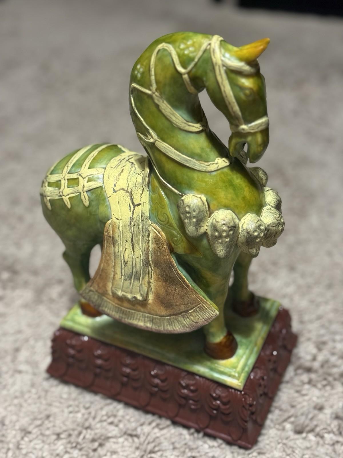 Vintage Chinese Tang Dynasty Style Sancai Warrior Horse Sculpture