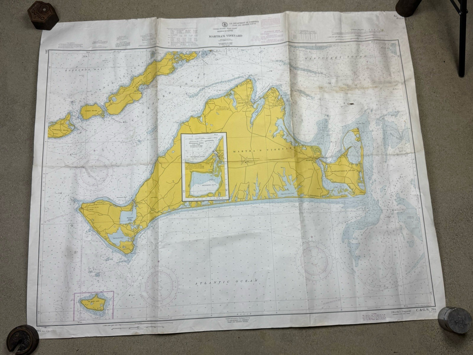 1965 Nautical Chart MARTHA’S VINEYARD 43.5″ x 35.75″ Coast & Geodetic Survey