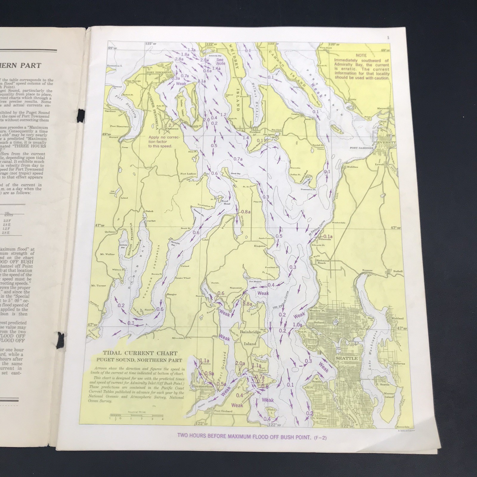 1973 Tidal Current Charts Nautical Puget Sound Northern Part 3rd Edition Map