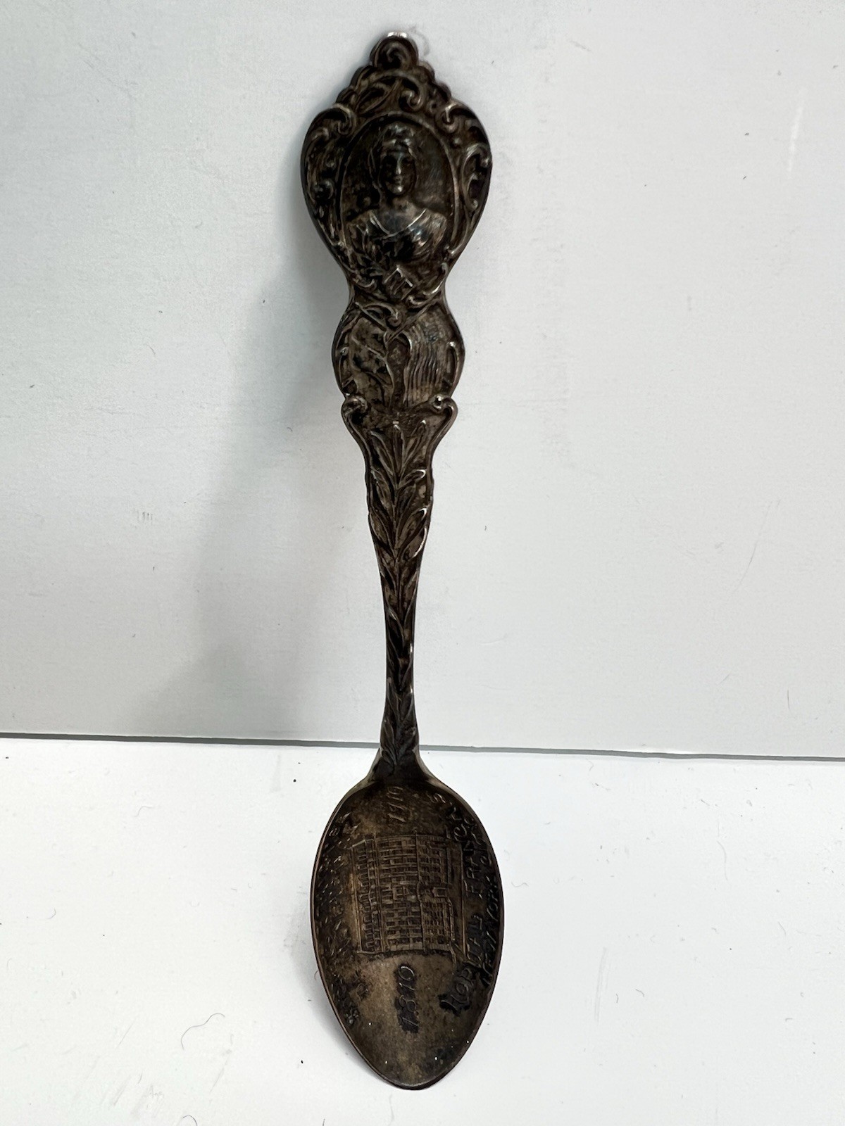 1910 Sterling Silver Raised Relief Souvenir Spoon Hospital Francis NYC RARE