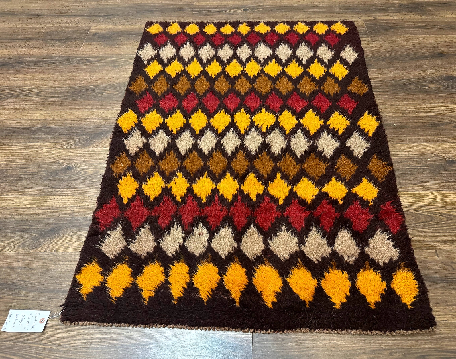 Shaggy Balouch Rug 3×4, Tribal Rug, Afghan Rug, Brown, Multicolor