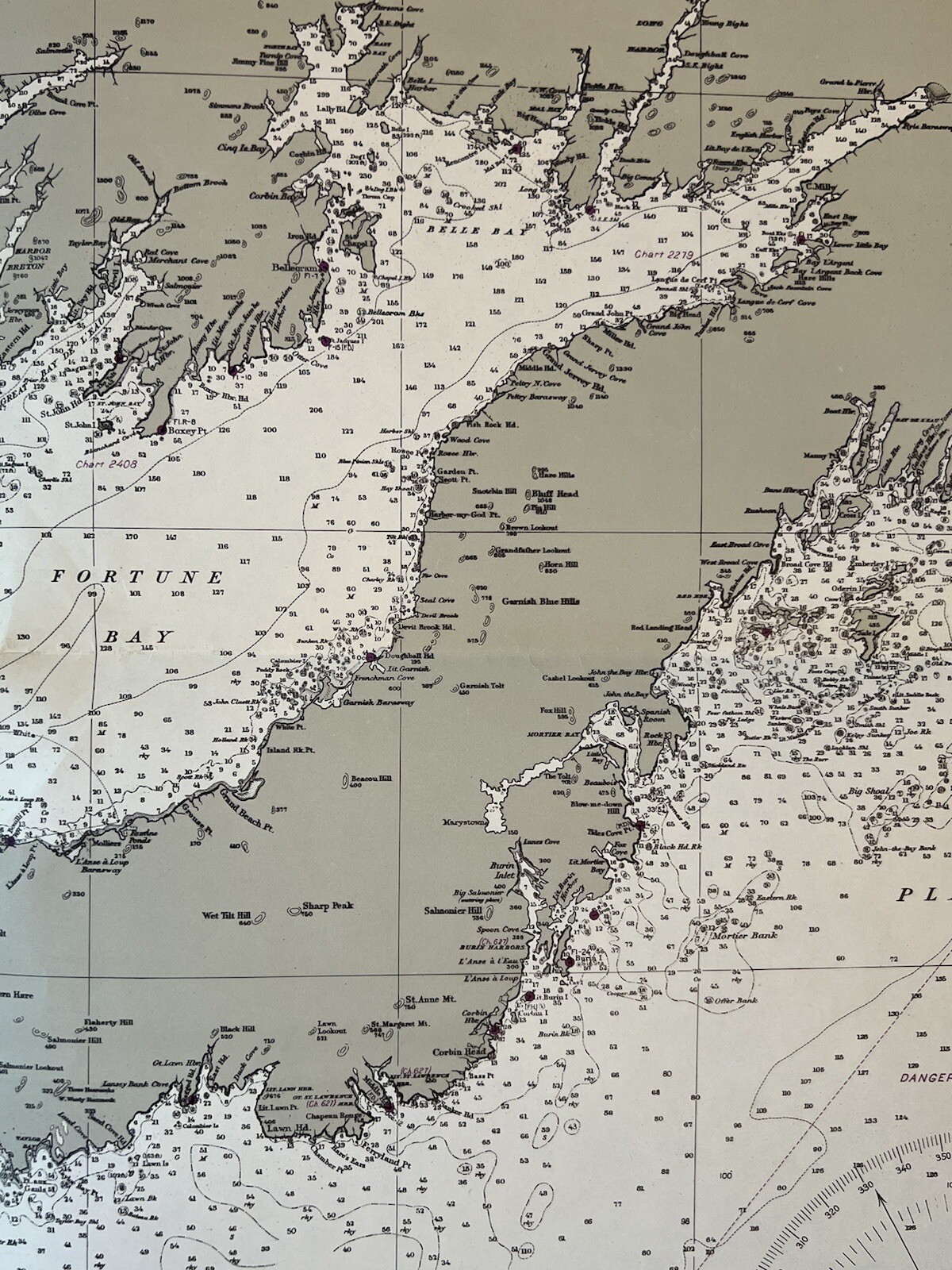 Original 1950s Nautical Chart Map,South Coast Newfoundland,Burgeo Islands,Canada