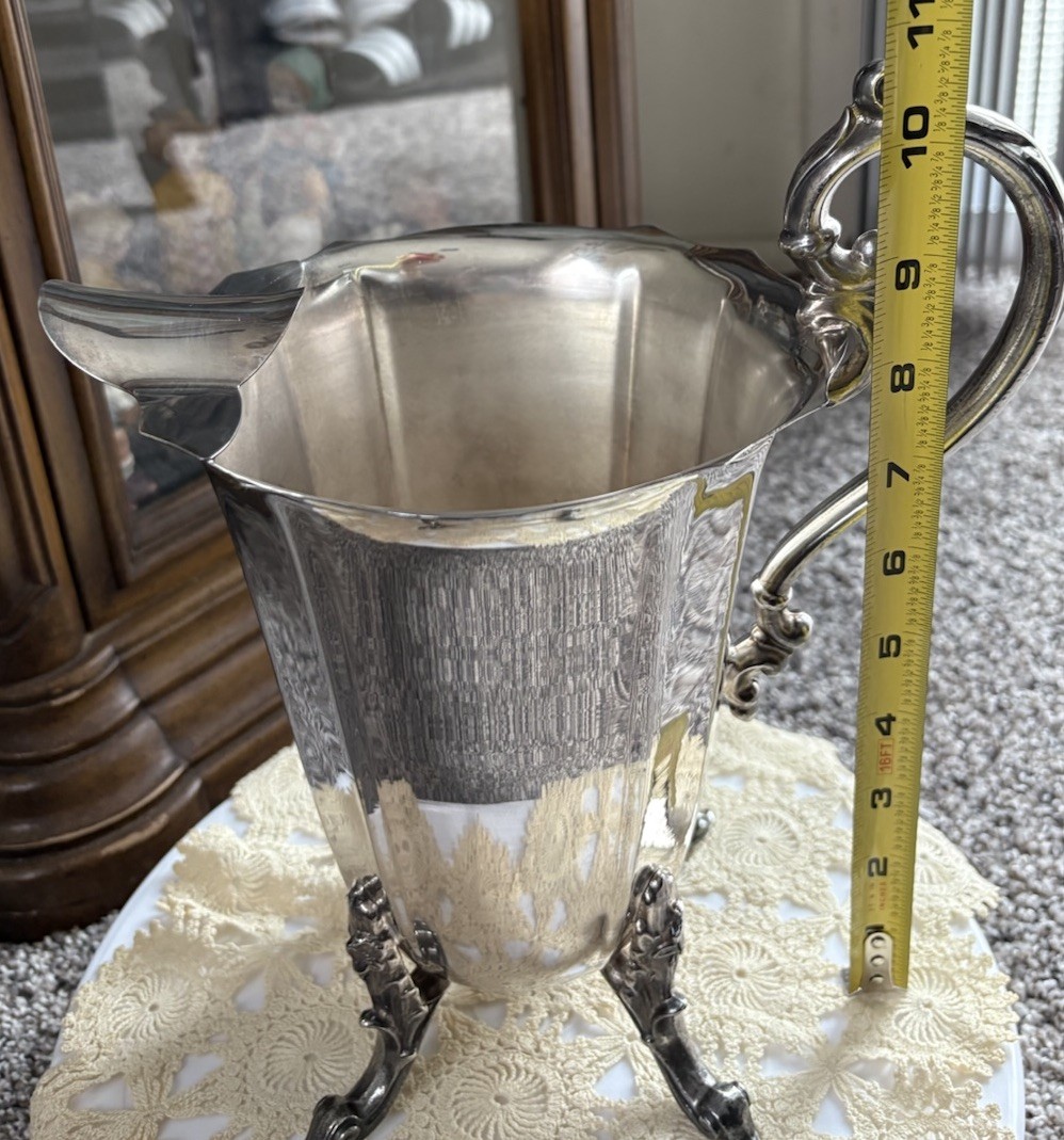 Silverplate Footed Beverage Water Pitcher With Ice Lip Spout Or Use As A Vase