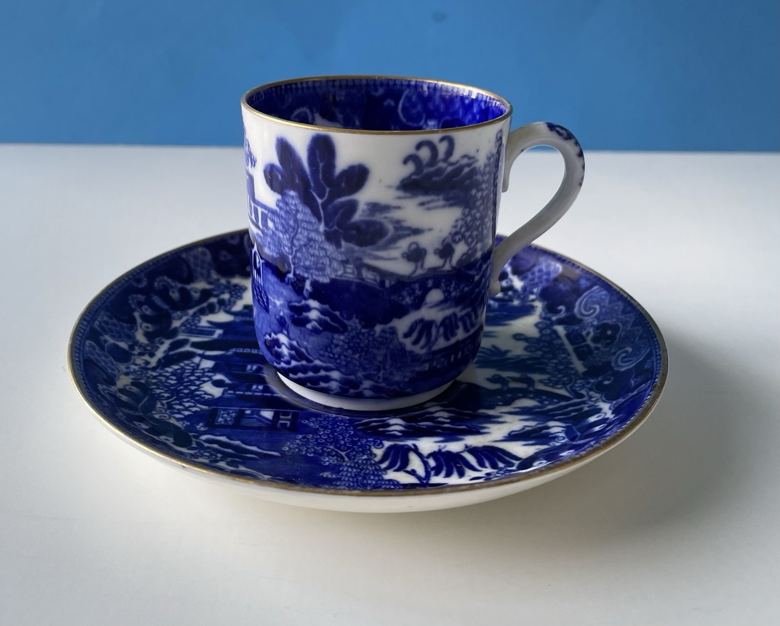 1878 Antique Copeland Blue And Willow Pattern Tea Cup And Saucer