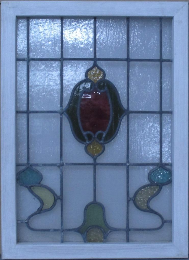 PRETTY ABSTRACT MIDSIZE OLD ENGLISH LEADED STAINED GLASS WINDOW 18 3/4″ x 26″
