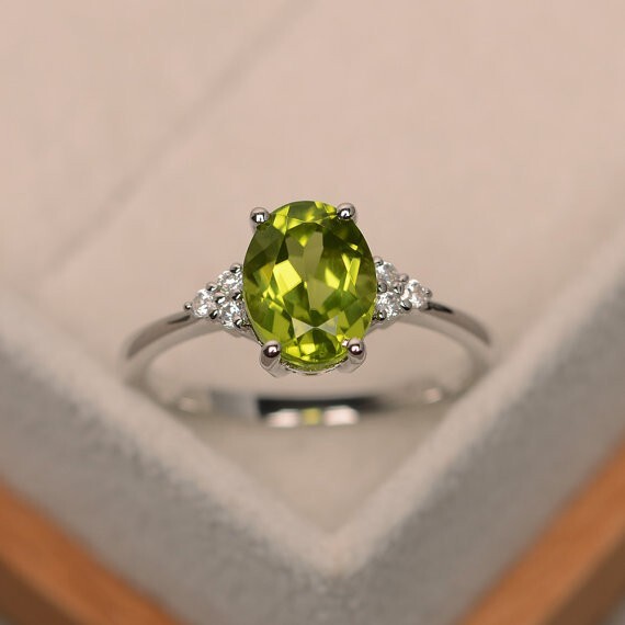2.15 Ct Natural Peridot Diamond Engagement Ring 14K Solid White Gold Size 8