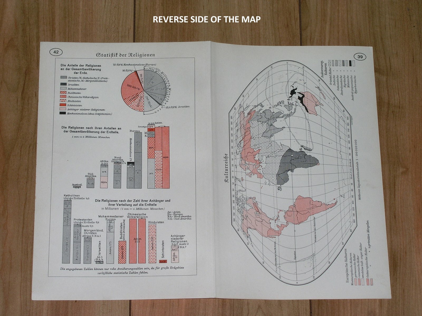 1937 ORIGINAL VINTAGE MAP OF THE WORLD RELIGIONS AMERICA AFRICA ASIA EUROPE