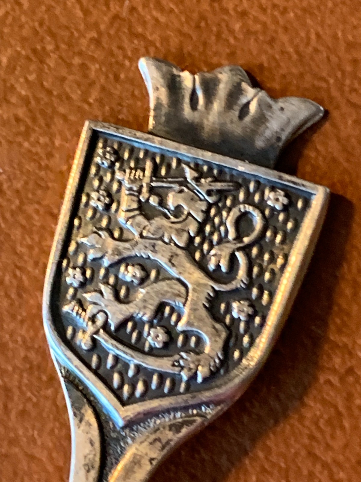 Antique Demitasse Silver Spoon Hallmarked Bird UH Lion holding sword