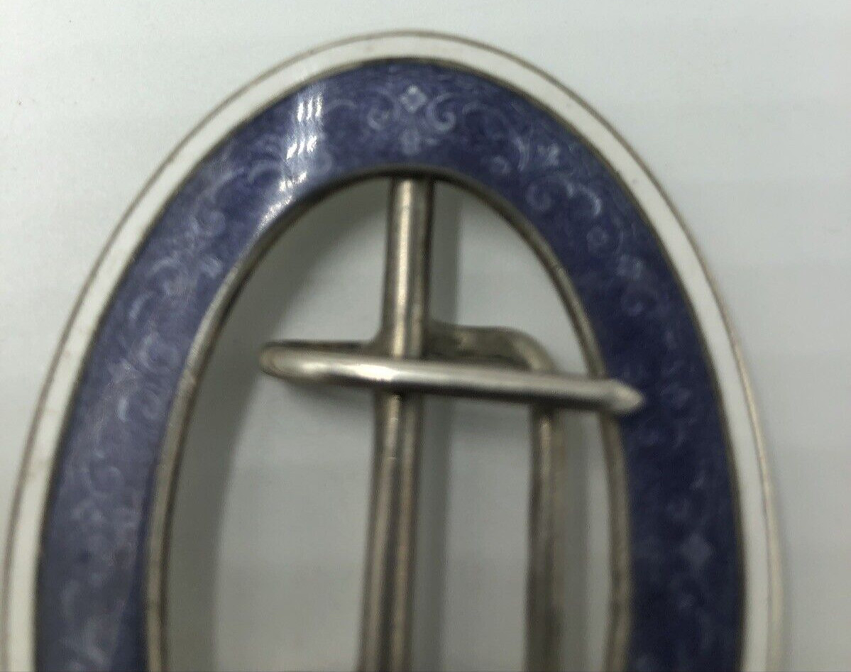 Silver Guilloche Lilac Enamelled Belt Buckle Levi & Salaman Birmingham 1909
