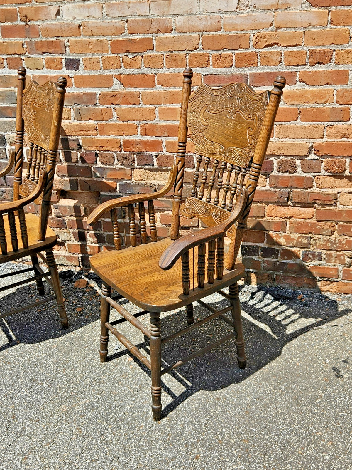 Vintage Solid Oak Pressed Back Dining Chairs – Rare set of 8