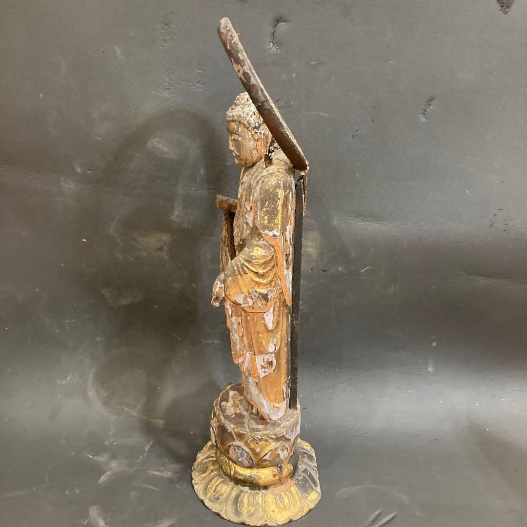 Japanese Antique Muromachi era Wood Carved Amida-Nyorai Amitabha Buddha Statue