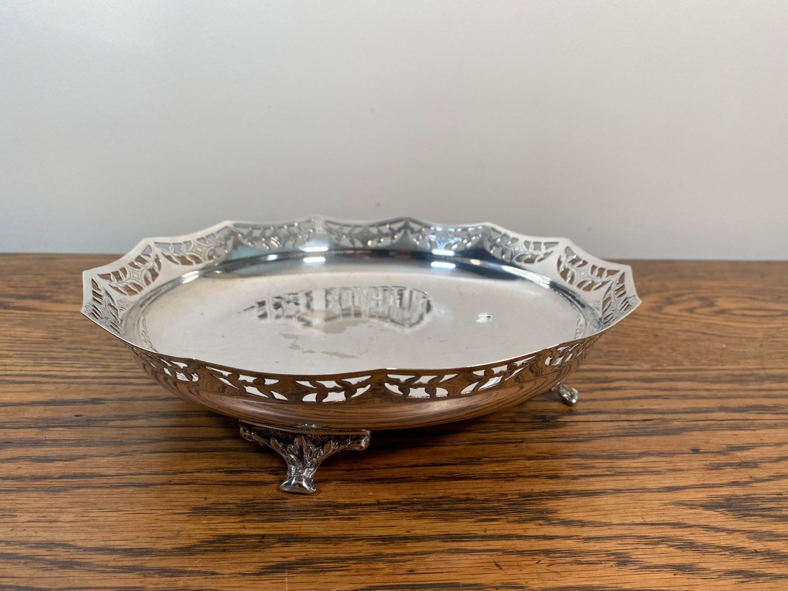 ANTIQUE SILVER PLATE FILAGREE RIM LARGE FOOTED BOWL