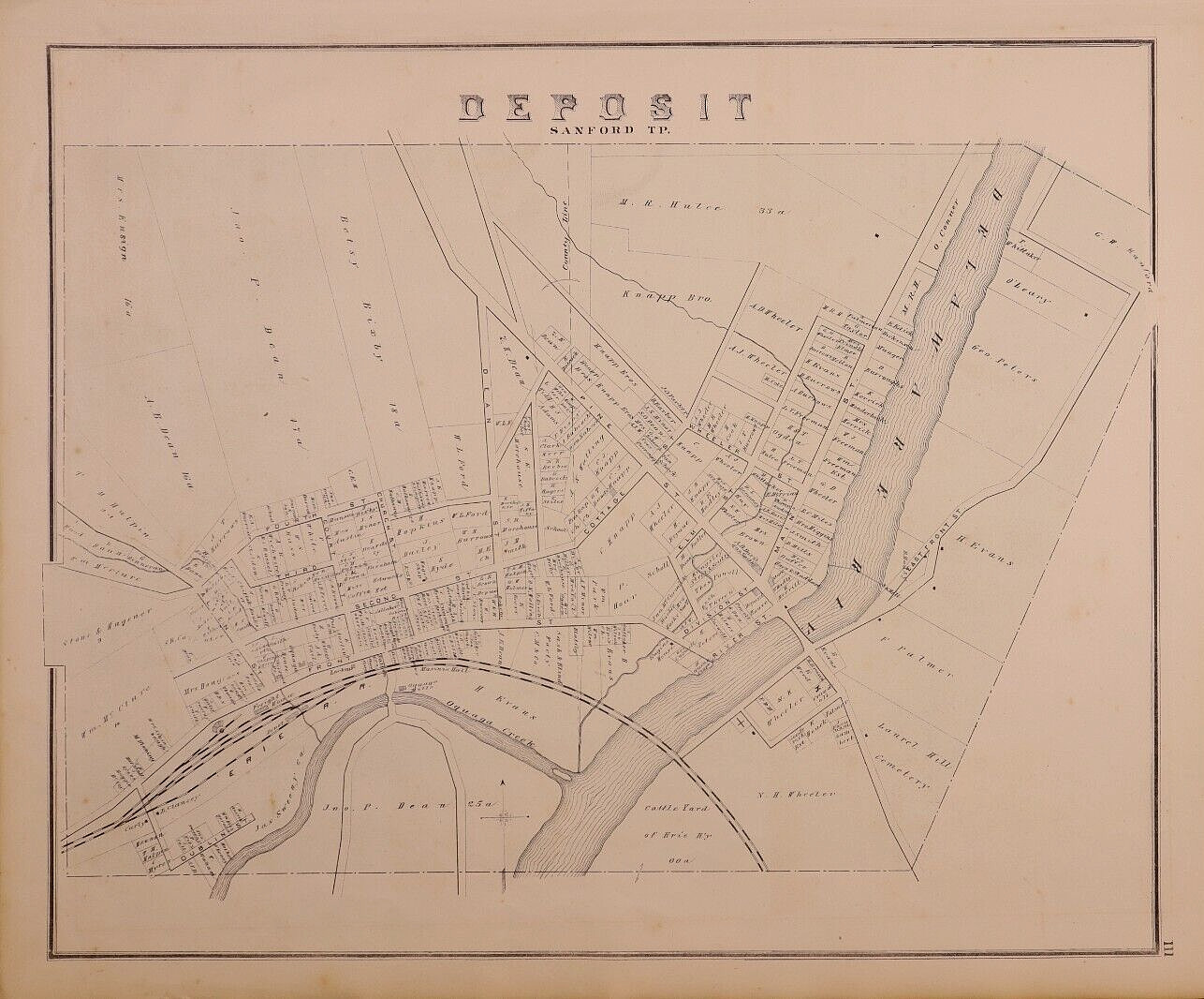 1876 Plat Map ~ DEPOSIT, SANFORD Twp., BROOME Co., NEW YORK (14×17)-#14