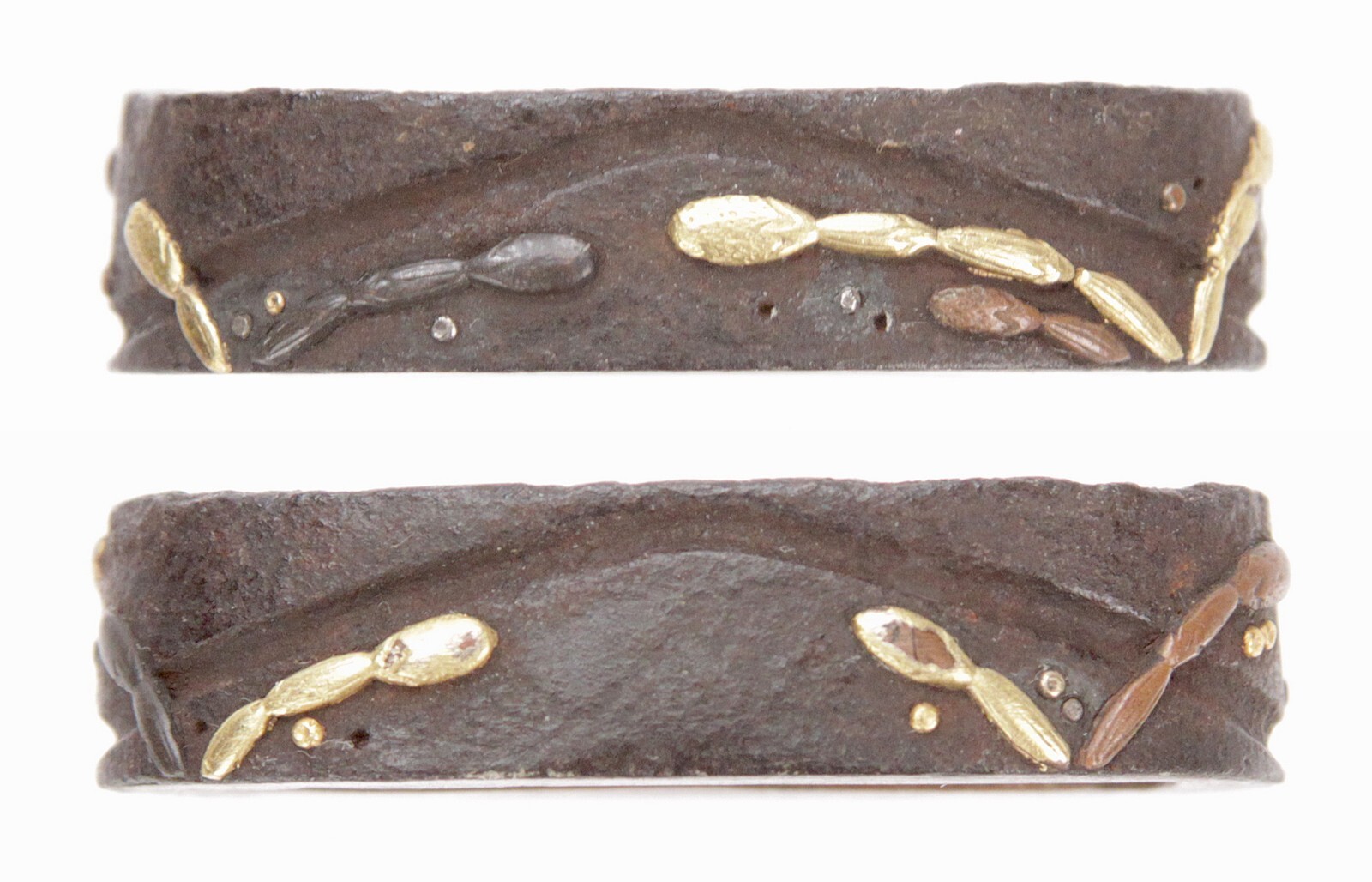 Antique Japanese Iron Fuchi Gold Shakudo Copper Plants Koshirae Katana Tsuka Old