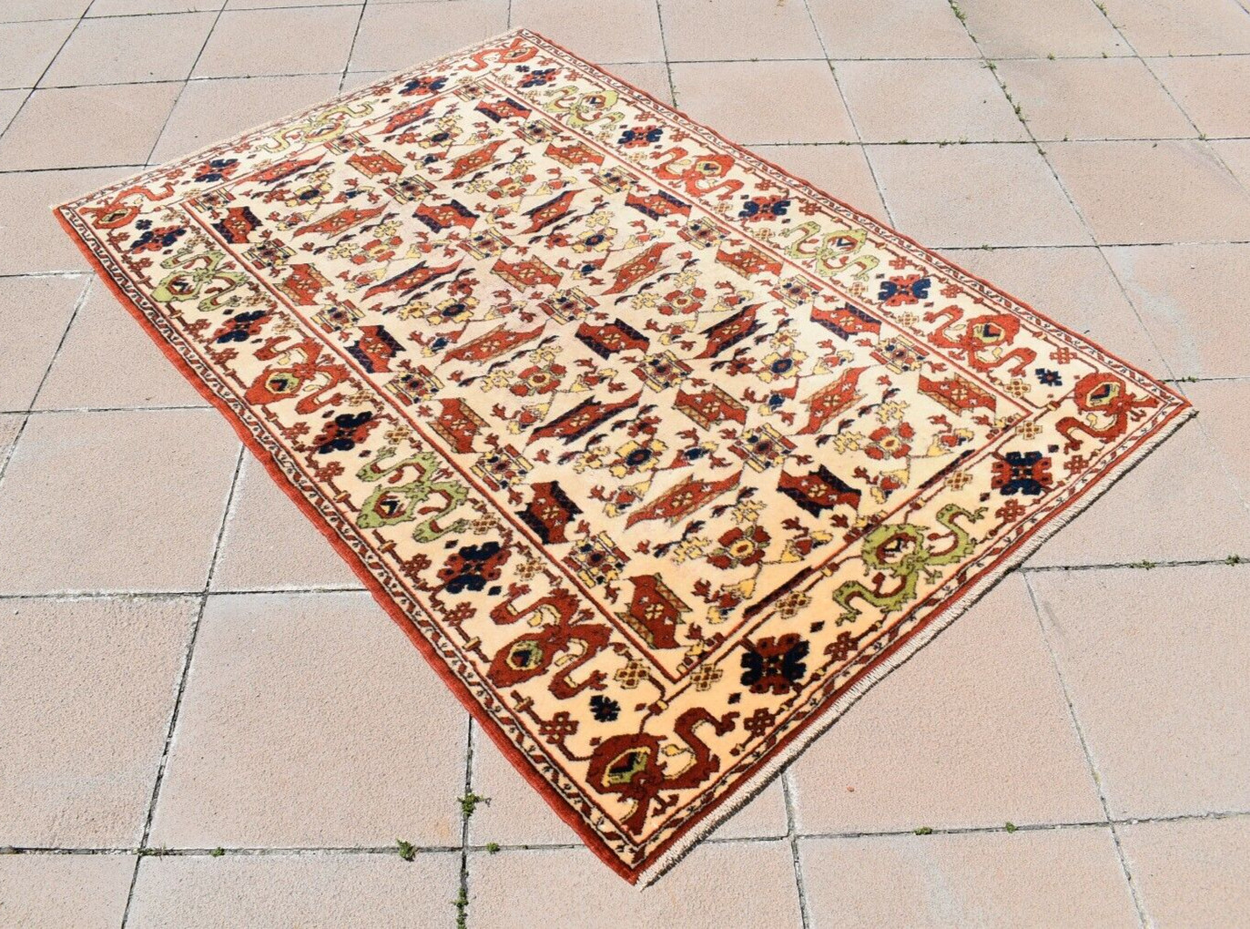 Vintage Turkish Rug 51” x 73” Anatolian Rare Seljuk Design Hand Knotted Rug