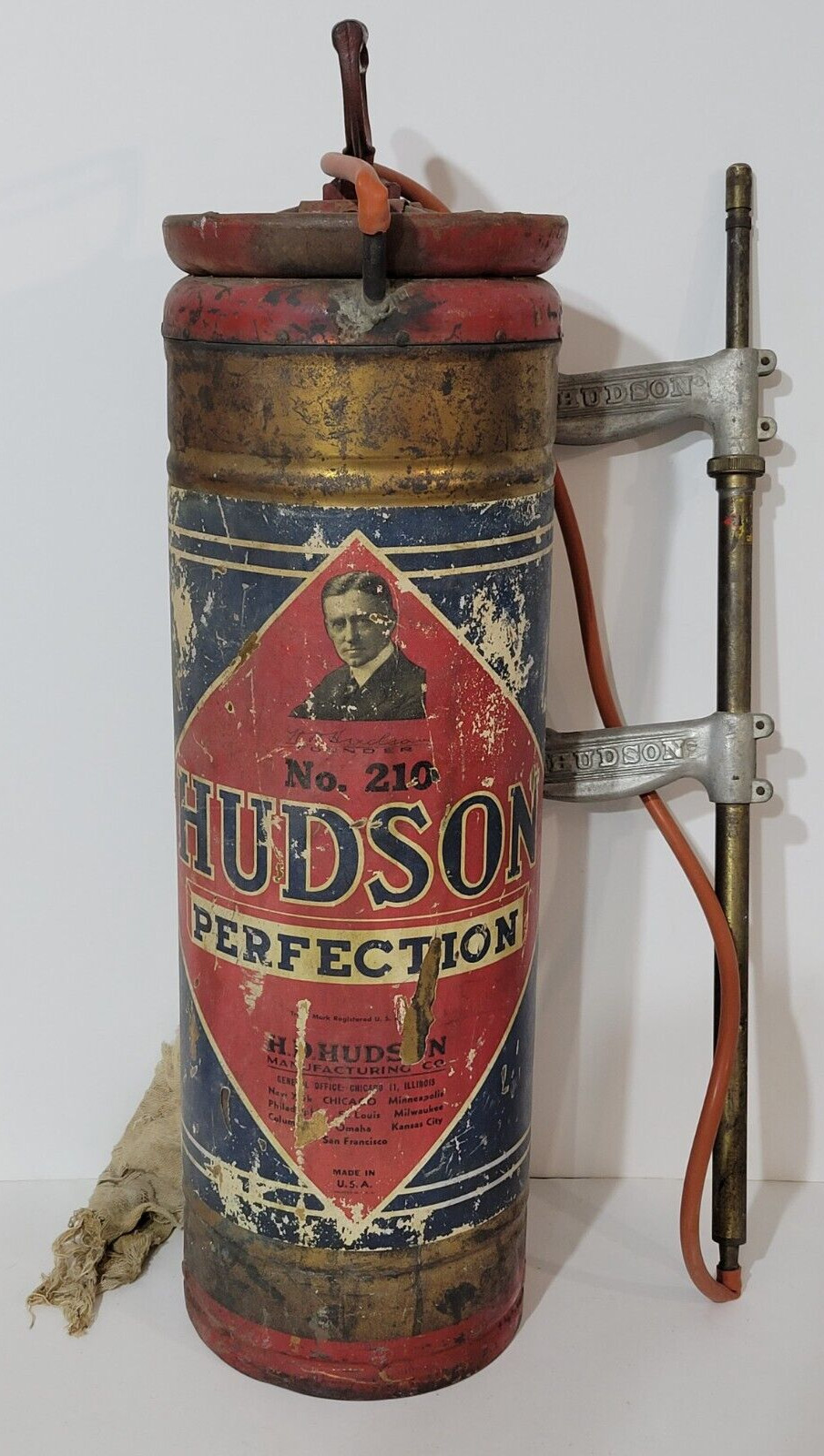 Hudson Perfection Copper Bug Sprayer Extinguisher VTG Hand Sprayer 26″ H No. 210