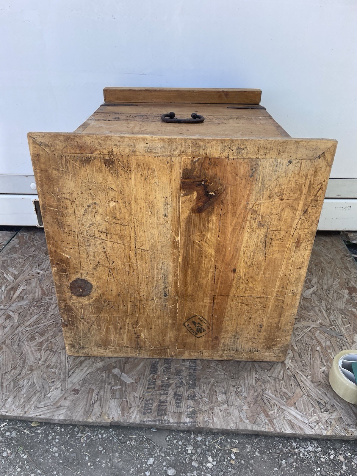 Vintage Primitive Wood Storage Case W/Iron Hardware Also Has Keys