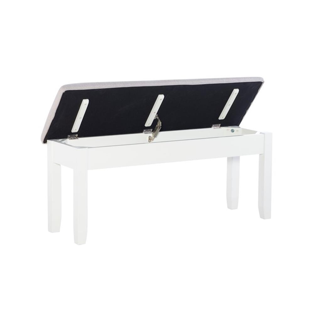 Bowery Hill 18″ Wood/Fabric Storage Bench in Vanilla White/Light Gray