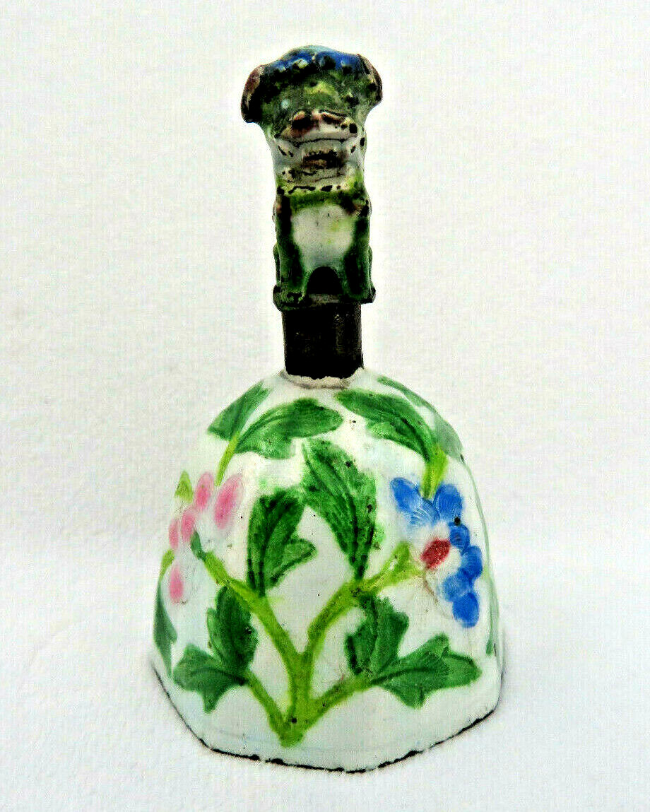 Antique Chinese Bell Qing Dynasty Enamel Figural Foo Dog ~ Peking Glass Dinger