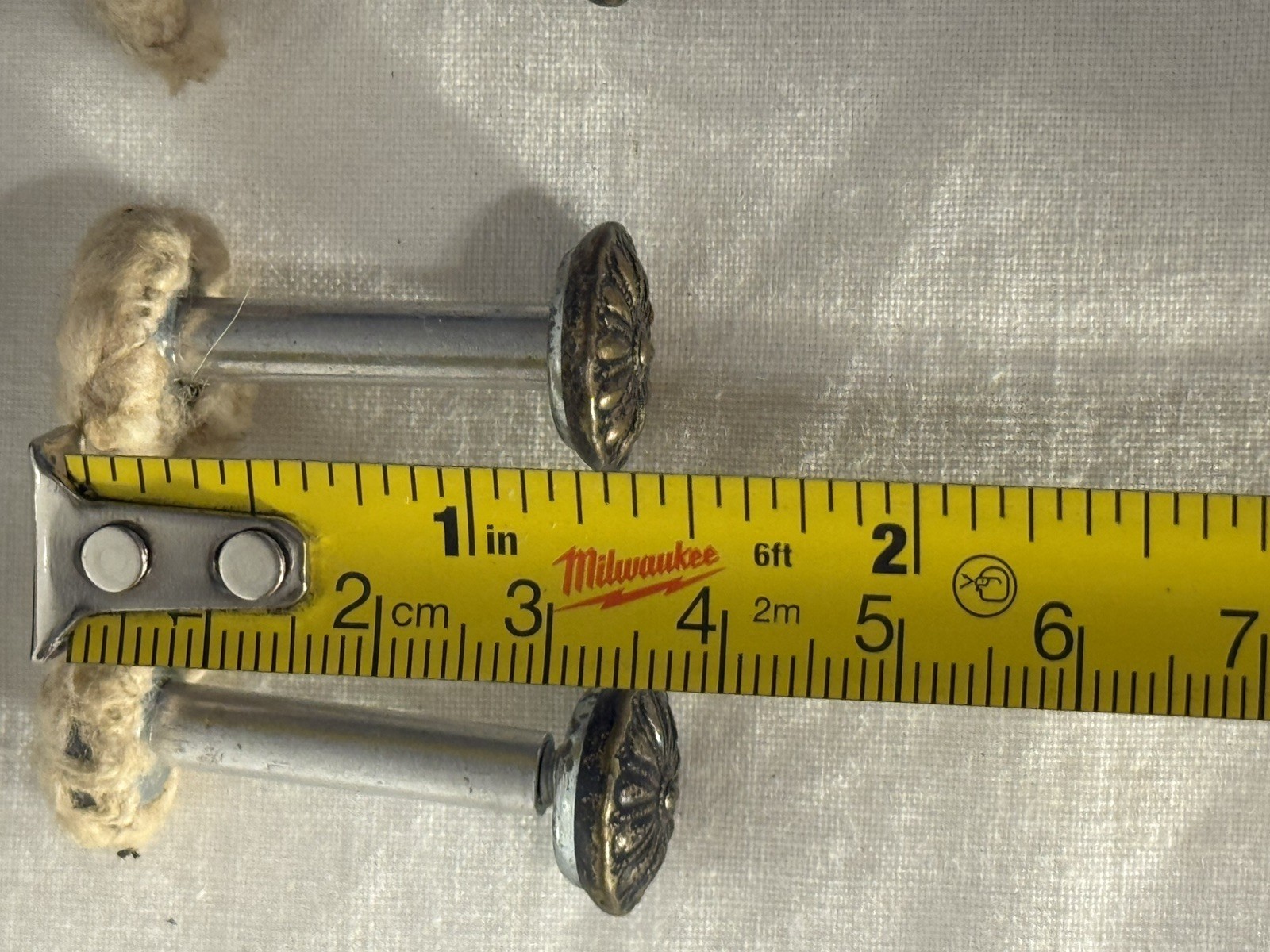 Vintage SMALL Knobs drawer Pulls Tie Backs ? brass color screw on backs