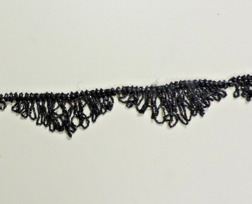1890s Victorian Handmade Morning Beaded Trim/Lace in Jet Black .75″ x 19 “