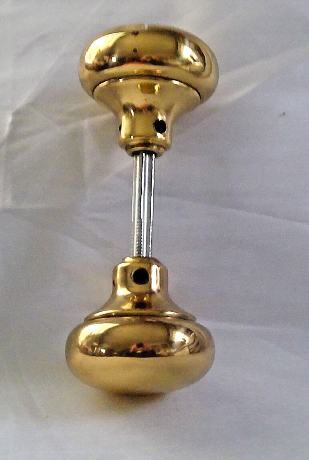 Vintage Solid Polished Brass Door Knob Set with Spindle – Very Nice!