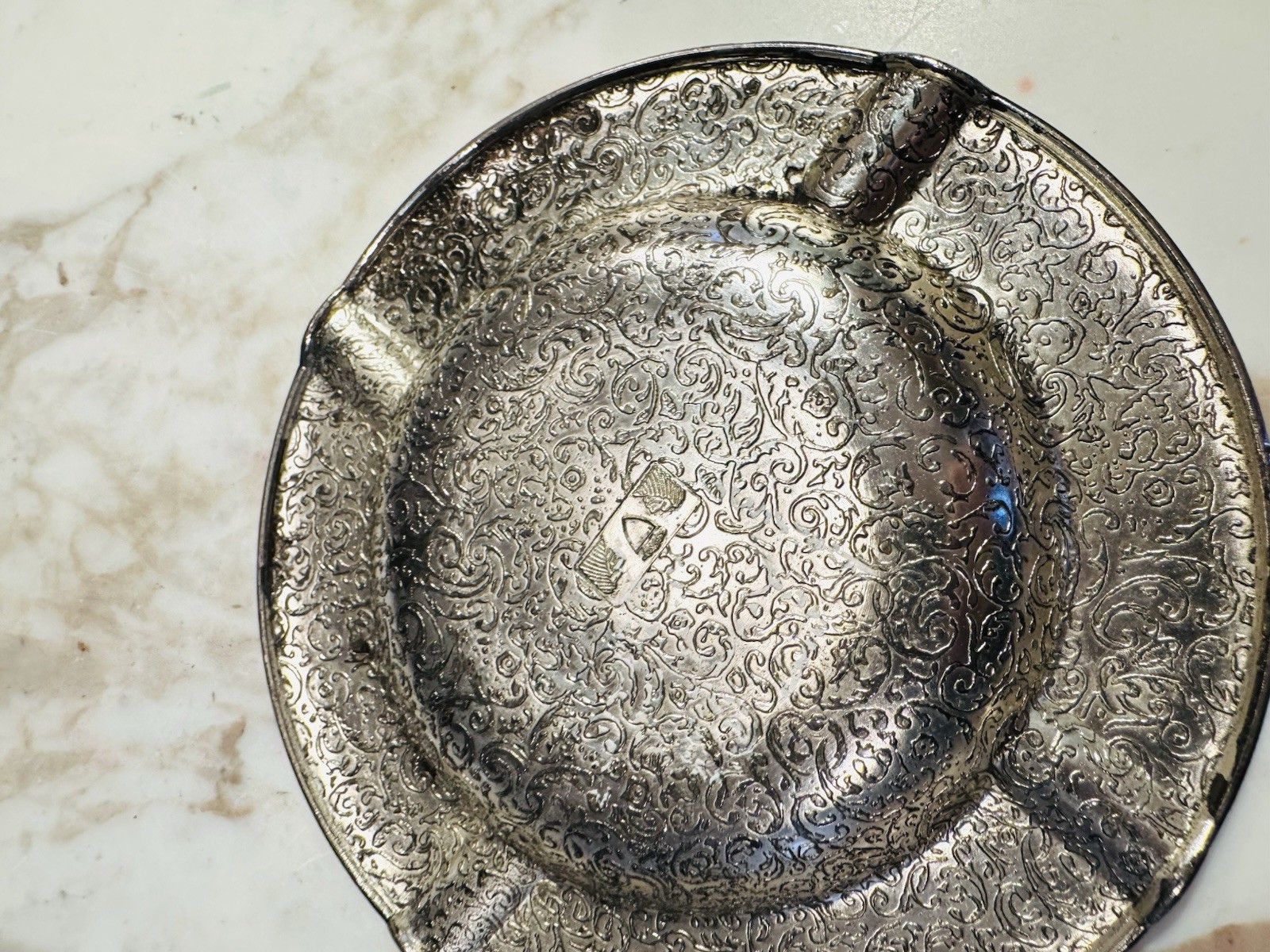 Repoussé Silver Plate Ashtray Dutch Style 5.5” Vintage 1930’s