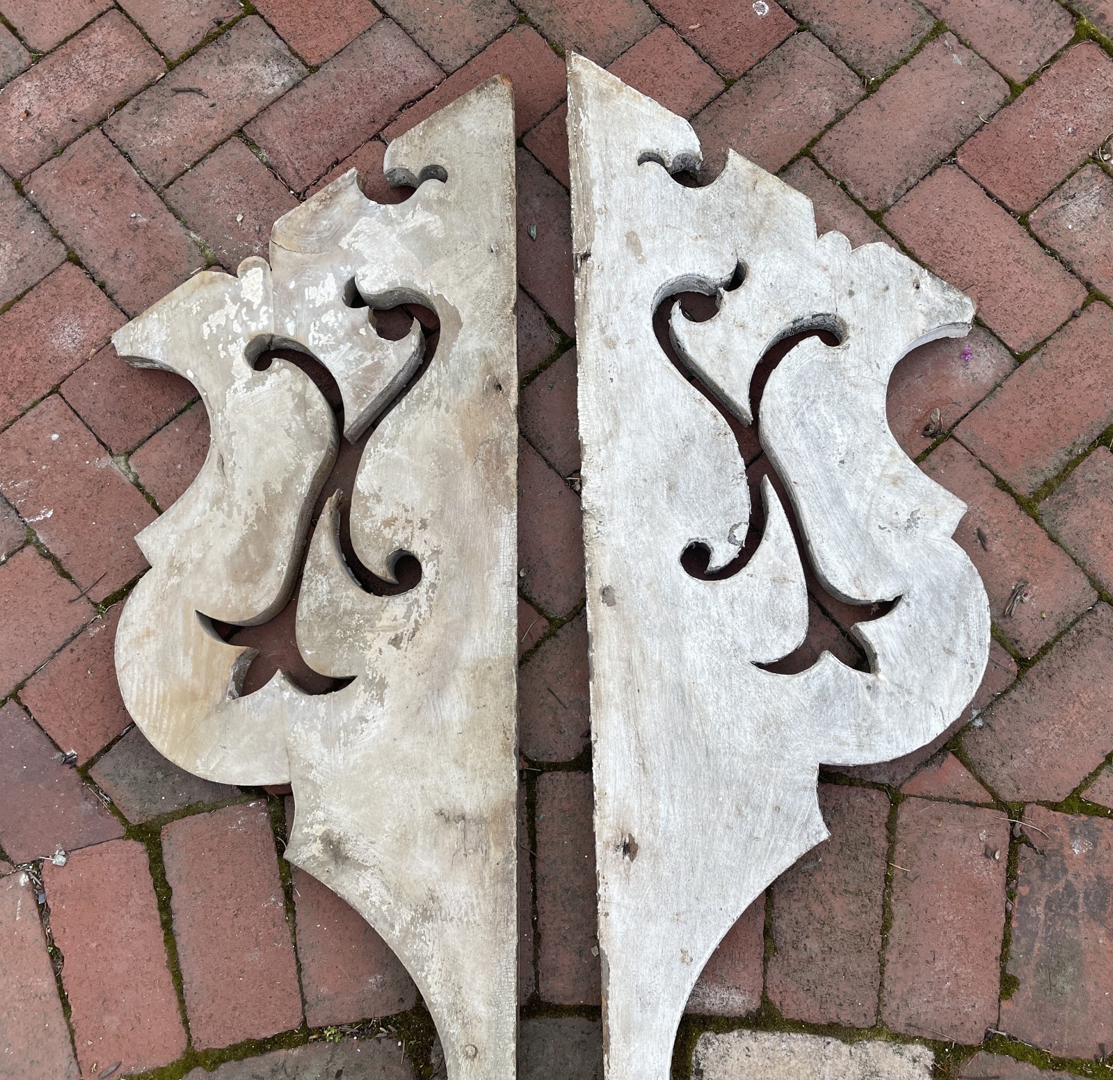 OUTSTANDING Pair Antique ARCHITECTURAL CORBELS 58×14 Original Paint Victorian
