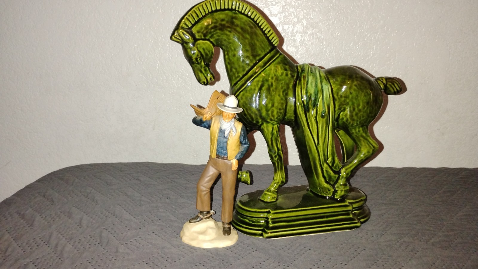 vintage lane and Co. Avacado trojan horse and Avon John wayne statue