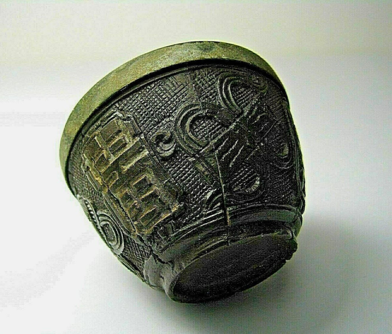 CHINESE COCONUT SHELL PEWTER TEACUP TEA CUP Qing Dynasty China Asia ca1800s USED